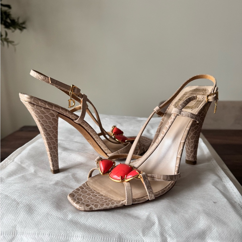 Dior Croc Embossed Leather Slingback Sandals